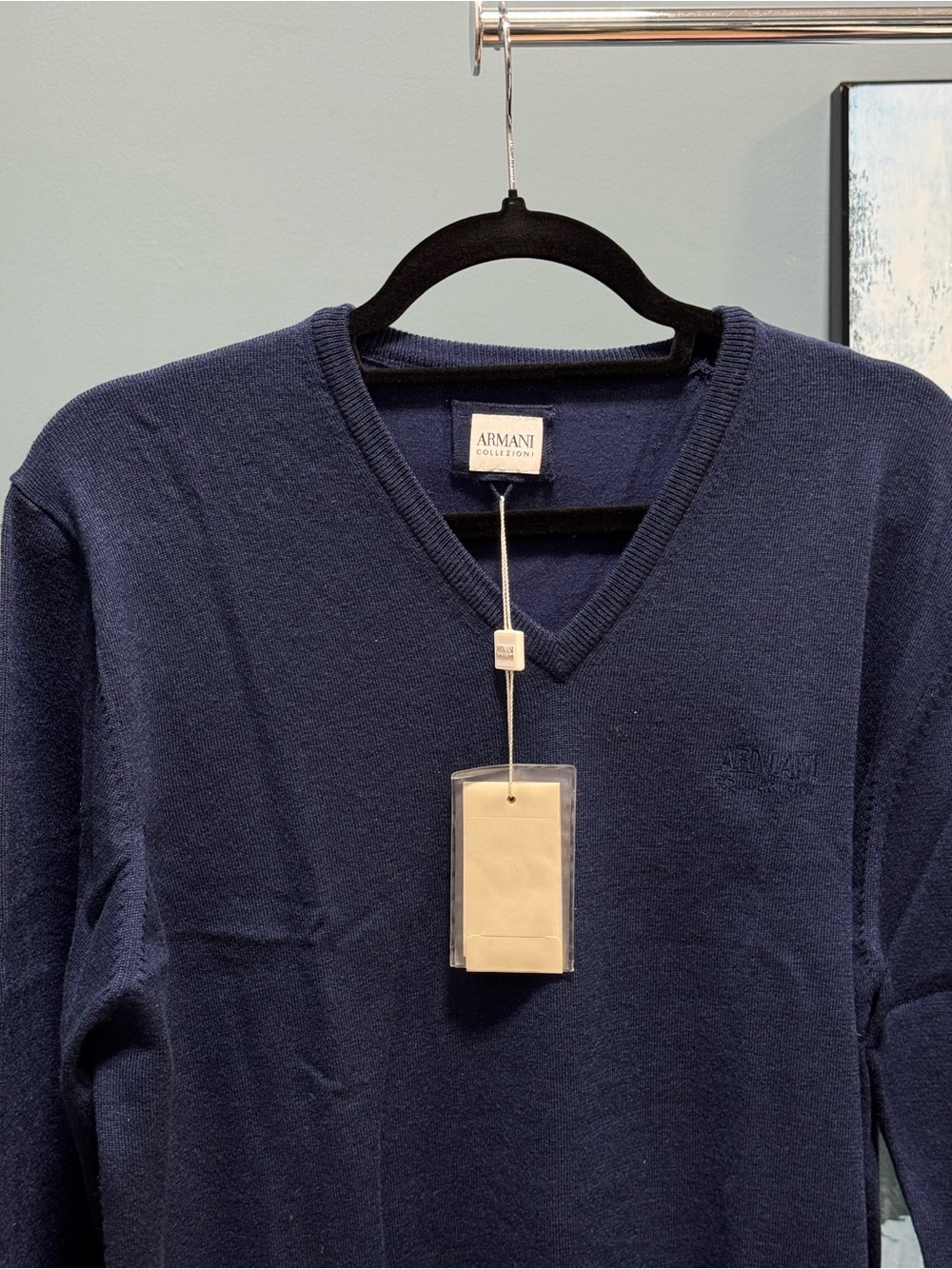 Armani Collezioni Men's Dark Blue V-Neck Sweater